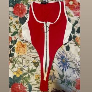 PrettyLittleThing Red High Rise Thong Bodysuit
